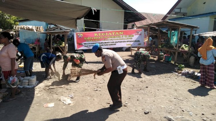 Sinergitas TNI Polri dalam Kegiatan Karya Bakti TNI Semester II T.A 2020