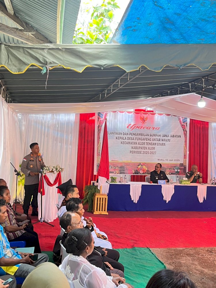 Pada Pelantikan dan pengambilan sumpah Kepala Desa Fungafeng, Kapolres Alor Tekankan Penggunaan Dana Desa untuk Ketahanan Pangan