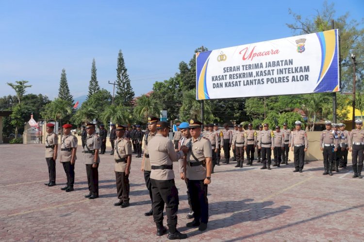 Polres Alor Gelar Upacara Serah Terima Jabatan Kasat Reskrim, Kasat Intelkam, dan Kasat Lantas