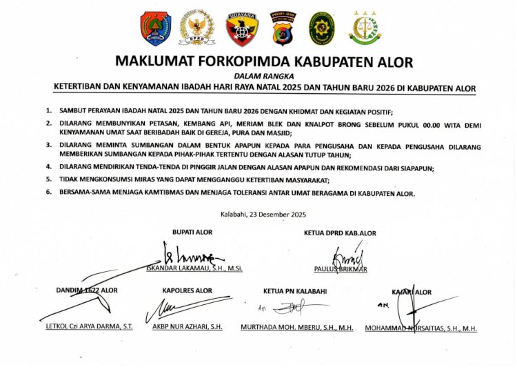 Forkopimda Kabupaten Alor Keluarkan Maklumat Jaga Kamtibmas Natal 2025 dan Tahun Baru 2026